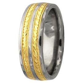 Two Tone, Wheat Pattern- Hand Made Wedding Band