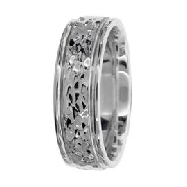 Patterned Middle, Flat Edge, Hand Made Wedding Band