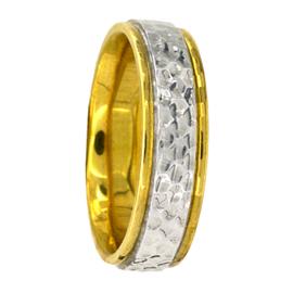 Two Tone, Patterned Middle, Hand Made Wedding Band
