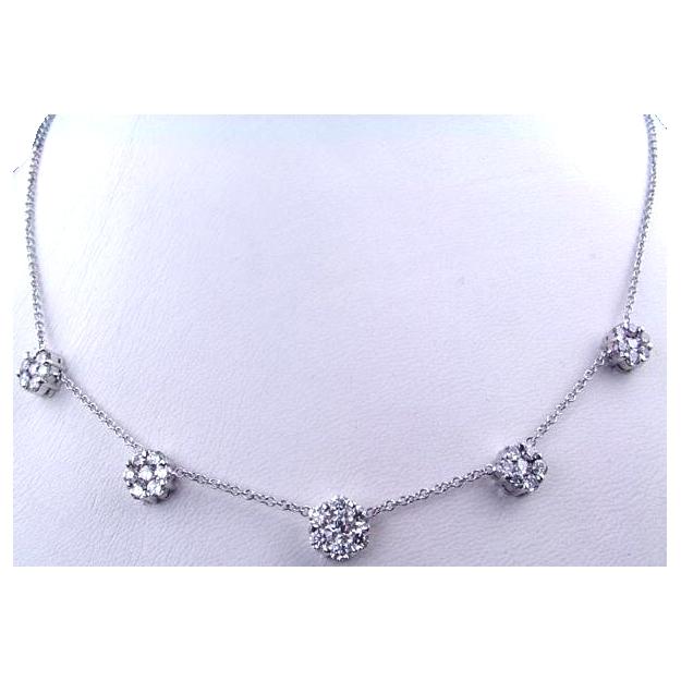 Five Stone (Round Diamond Cluster) Necklace (10.2 and  4x 7.4 mm