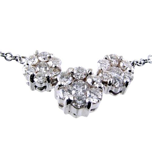 Three stone (Round Diamond Cluster) Necklace (7.4 & 2x6.2 mm)