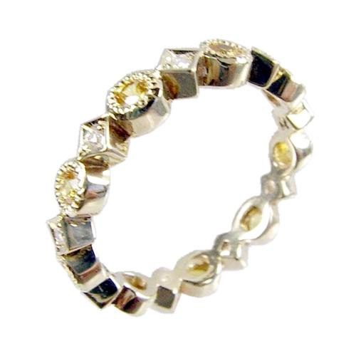 Bezel Set Round Diamond, Princess Cut Yellow Sapphire Eternity R