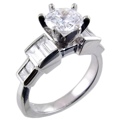 Square Shank Channel Set Princess Cut/Bagutte Diamond Engagement