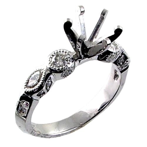 Bezel Set Marquise/Round Diamond Pave Set Engagement Ring Semi M