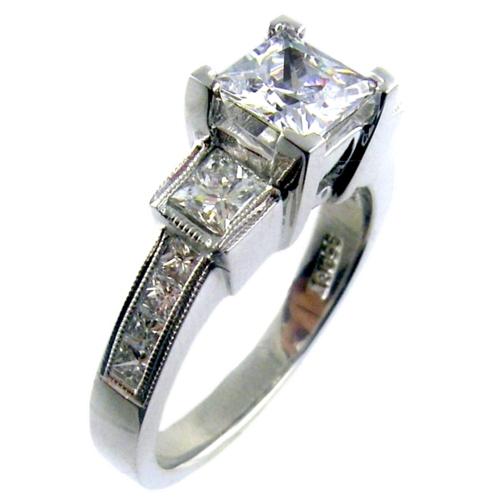 Channel Set Princess Cut Diamond Engagement Ring Semi Mount