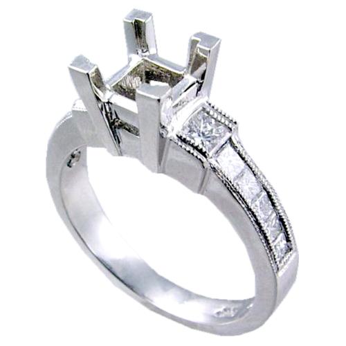 Channel Set Princess Cut Diamond Engagement Ring Semi Mount