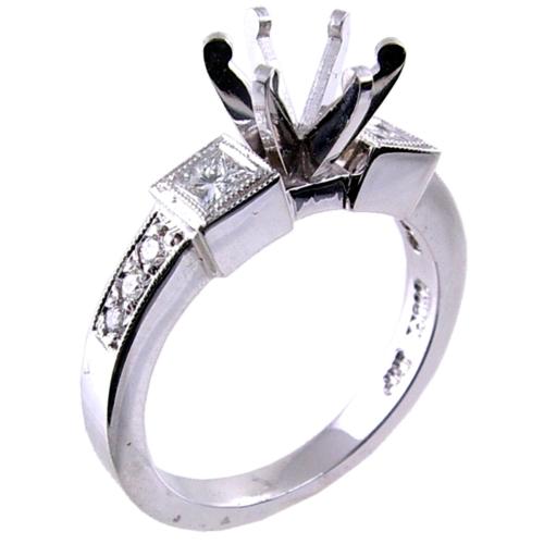 Bezel Set Princess Cut Diamond Pave Set Engagement Ring Semi Mou