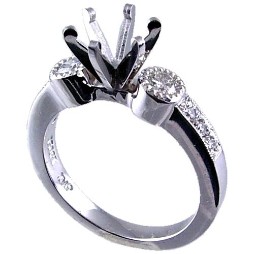 Bezel Set Round, Pave Set Diamond Engagement Ring Semi Mount
