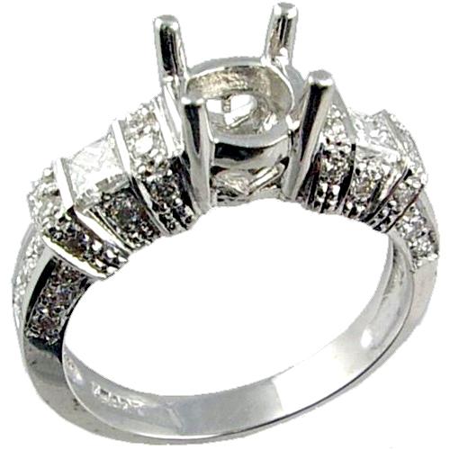 Channel Set Princess Cut, Pave Set Round Diamond Engagement Ring