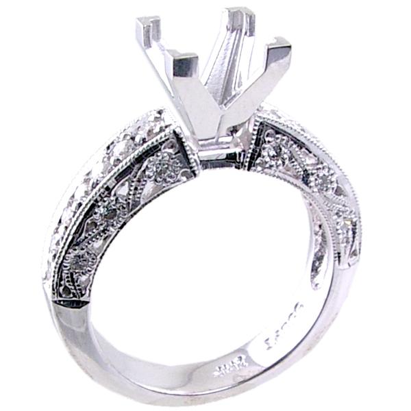 Pave Set Round Diamond Engagement Ring Semi Mount