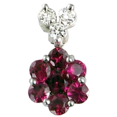 Prong Set Round Diamond/Ruby Pendant (10.2 mm Cluster)