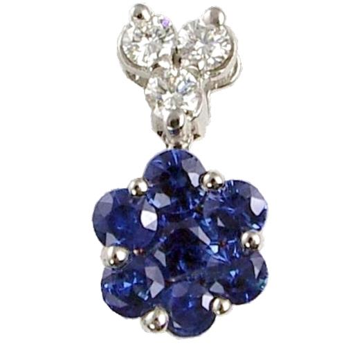 Prong Set Round Diamond/Sapphire Pendant (10.2 mm Cluster)