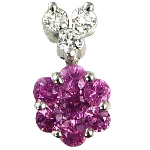 Prong Set Round Diamond/Pink Sapphire Pendant (9.4 mm Cluster)