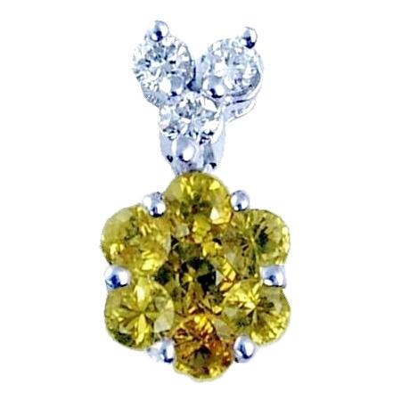 Prong Set Round Diamond/Yellow Sapphire Pendant (9.4 mm Cluster)