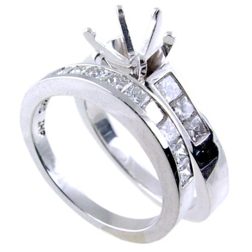 Channel Set Princess Cut Diamond Wedding Set (Semi Mount)