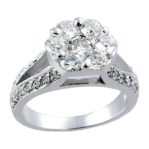 Shared Prong Round Diamond Cluster Center, Pave Set Engagement R