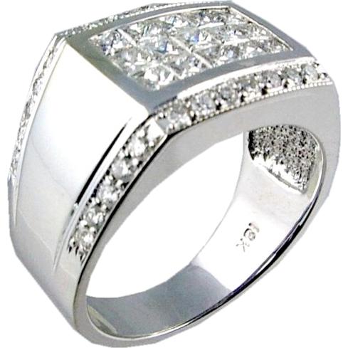 Invisible Set Princess Cut Diamond, Pave Set Mens Ring