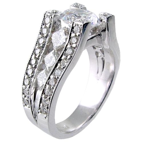 Channel Set Princess Cut, Pave Set Round Diamond Engagement Ring Channel Set Princess Cut, Pave Set Round Diamond Engagement Ring
