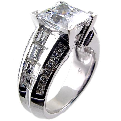 Channel Set Princess Cut, Invisible Set Baguette Diamond Engagem