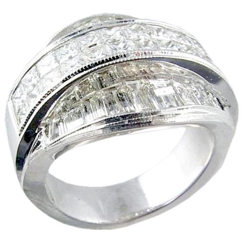 Invisible Set Princess Cut, Channel Set Baguette Diamond Ring