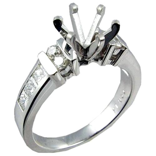 Channel Set Princess Cut/Round Diamond Engagement Ring Semi Moun