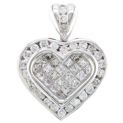 Invisible Set Princess Cut, Channel Set Diamond Heart Pendant