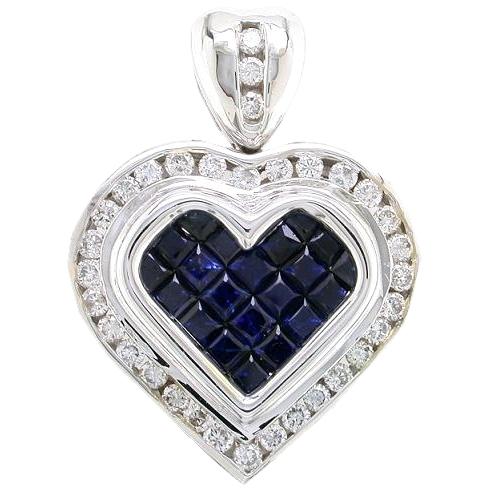 Invisible Set Princess Cut Sapphires, Channel Set Diamond Heart