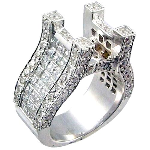 Invisible Set Princess Cut Diamond, Pave Set Engagement Ring Sem