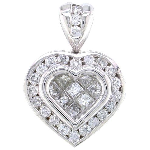 Invisible Set Princess Cut, Channel Set Diamond Heart Pendant