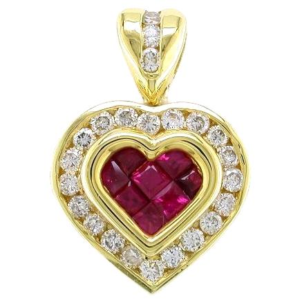 Invisible Set Princess Cut Rubies, Channel Set Diamond Heart Pen
