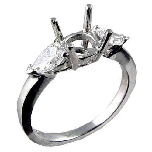 Three Stone Prong Set Pear Shape Diamond Engagement Ring Semi  M
