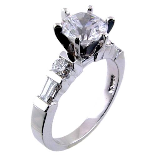 Channel Set Baguette, Round Diamond Engagement Ring Semi Mount