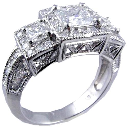 Pave Set Round, Prong Set Princess Cut Diamond Engagement Ring (