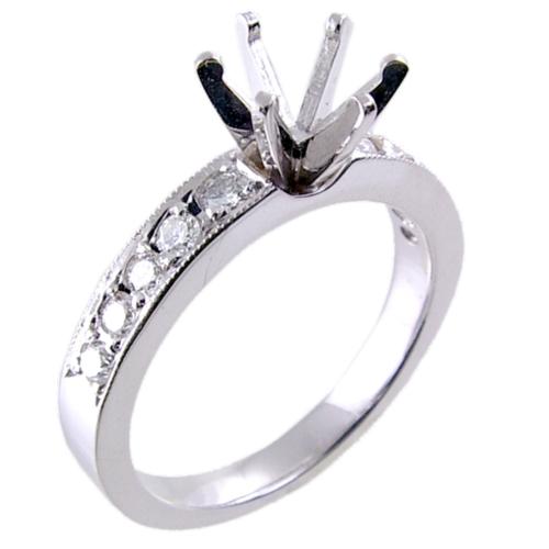 Pave Set Round Diamond Engagement Ring Semi Mount