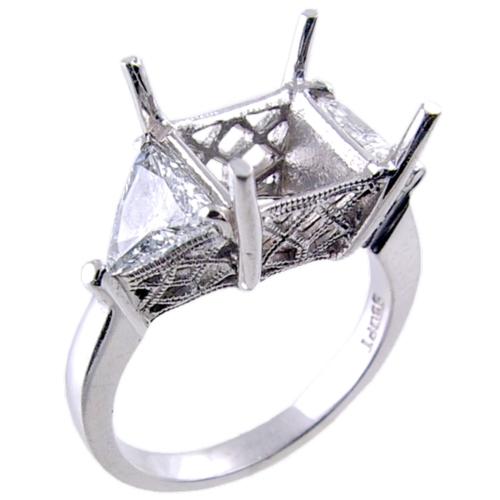 Trillion Cut three Stone Diamond Engagement Ring Semi Mount