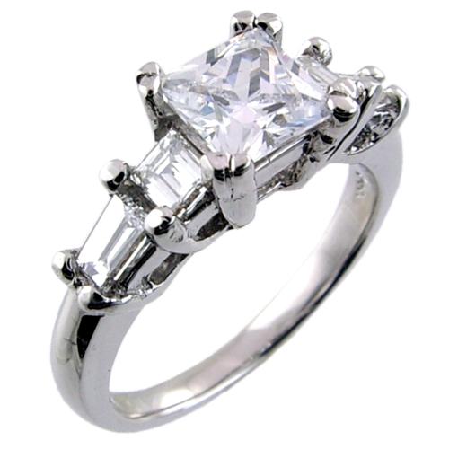 Prong Set Baguette/Princess Cut Diamond Engagement Ring Semi Mou