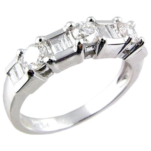Channel Set Baguette, Prong Set Round Diamond Wedding Ring