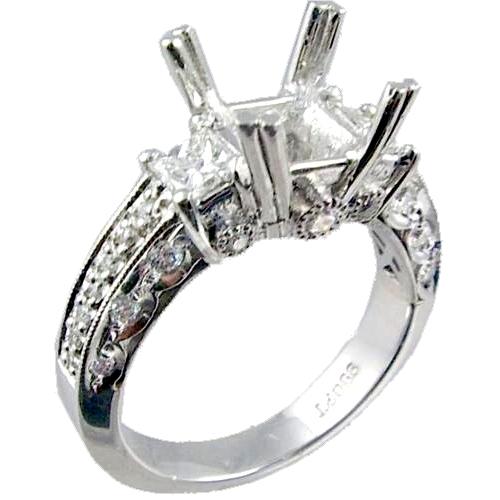 Prong Set Princess Cut, Pave Set Round Diamond Engagement Ring S