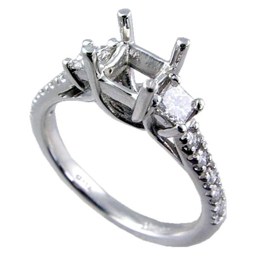 Prong Set Princess Cut, Pave Set Round Diamond Engagement Ring S