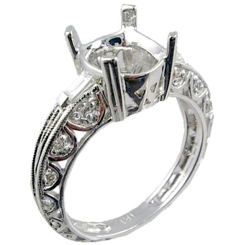 Channel Set Baguette, Pave Set Round Diamond Engagement Ring Sem Channel Set Baguette, Pave Set Round Diamond Engagement Ring Sem