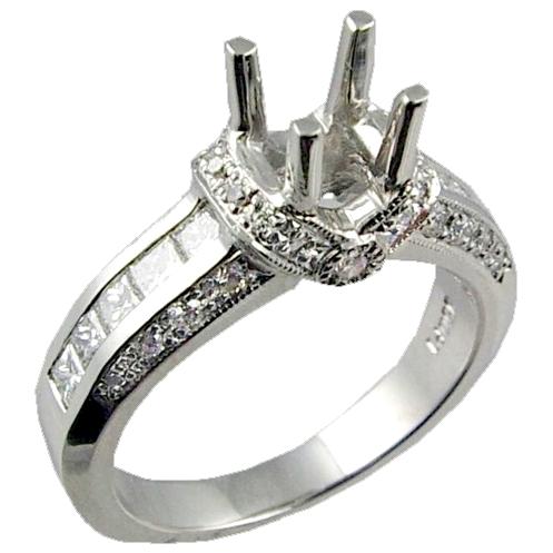 Channel Set Princess Cut, Pave Set Round Diamond Engagement Ring Channel Set Princess Cut, Pave Set Round Diamond Engagement Ring