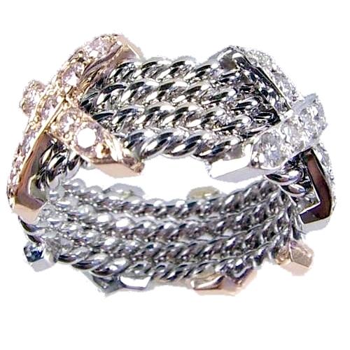 Pave Set Diamond, Braded Wedding Ring