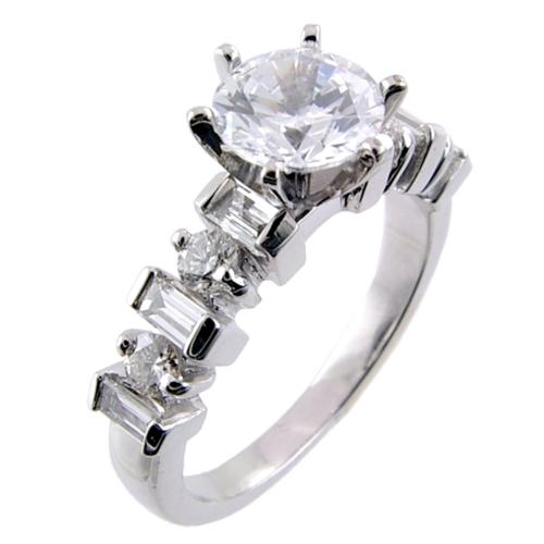 Channel Set Baguette, Prong Set Round Diamond Engagement Ring Se