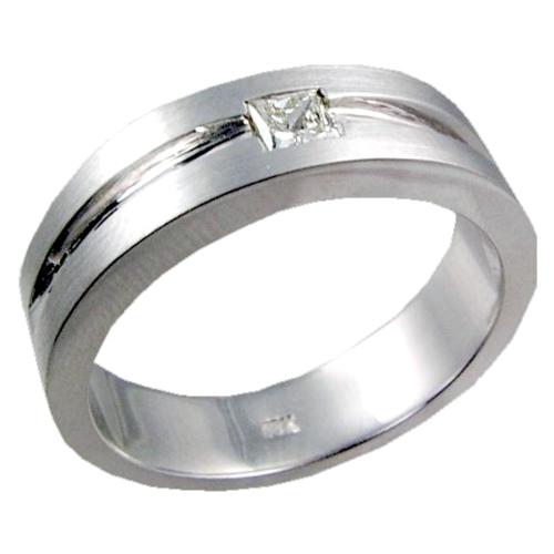 Mens Diamond Wedding Ring with a Princess Cut Center