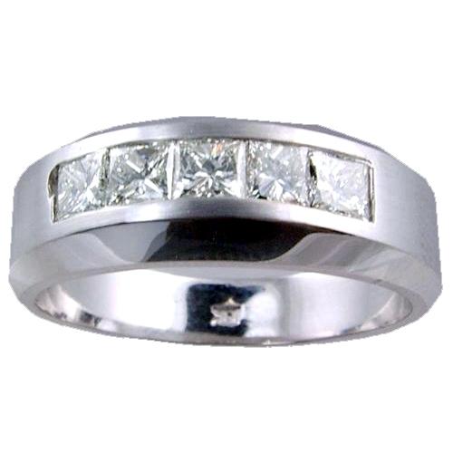 Mens Channel Set Princess Cut Wedding Ring