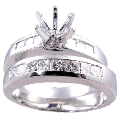 Channel Set Princess Cut Diamond Bridal Set (Semi Mount)