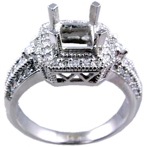 Pave Set Round Diamond Engagement Ring Semi Mount