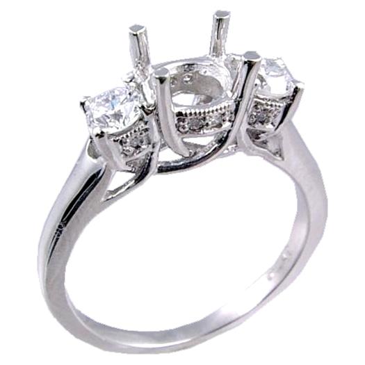 Three Stone Round Diamond Engagement Ring Semi Mount