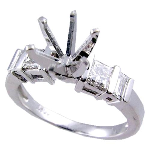 Channel Set Princess Cut, Baguette Diamond Engagement Ring Semi