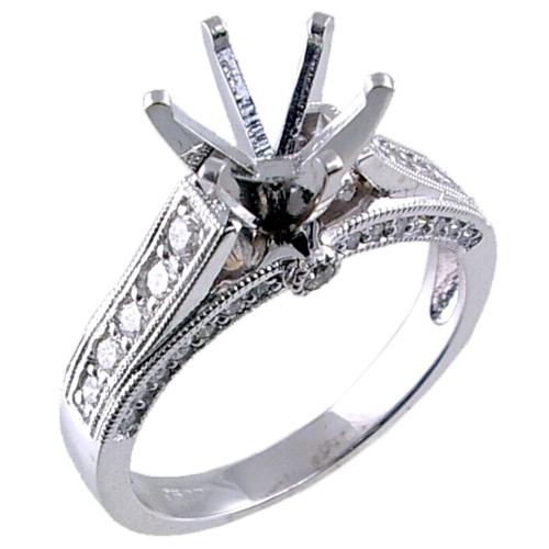 Pave Set Round Diamond Engagement Ring Semi Mount